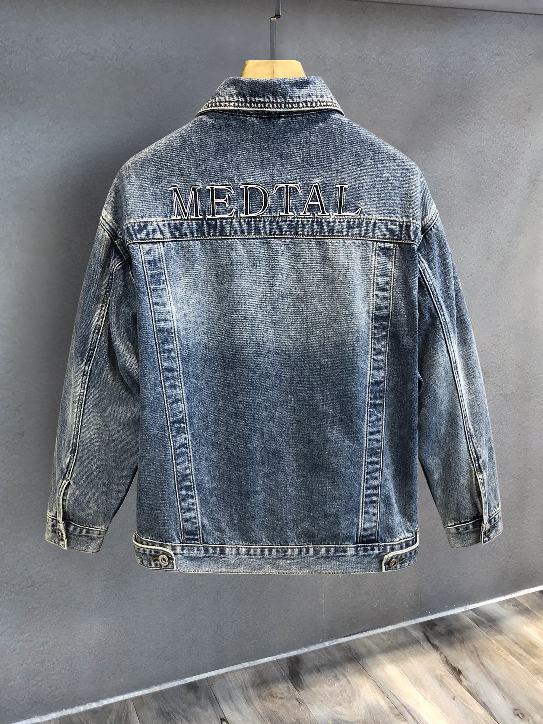 刺绣牛仔外套男美式复古水洗上衣