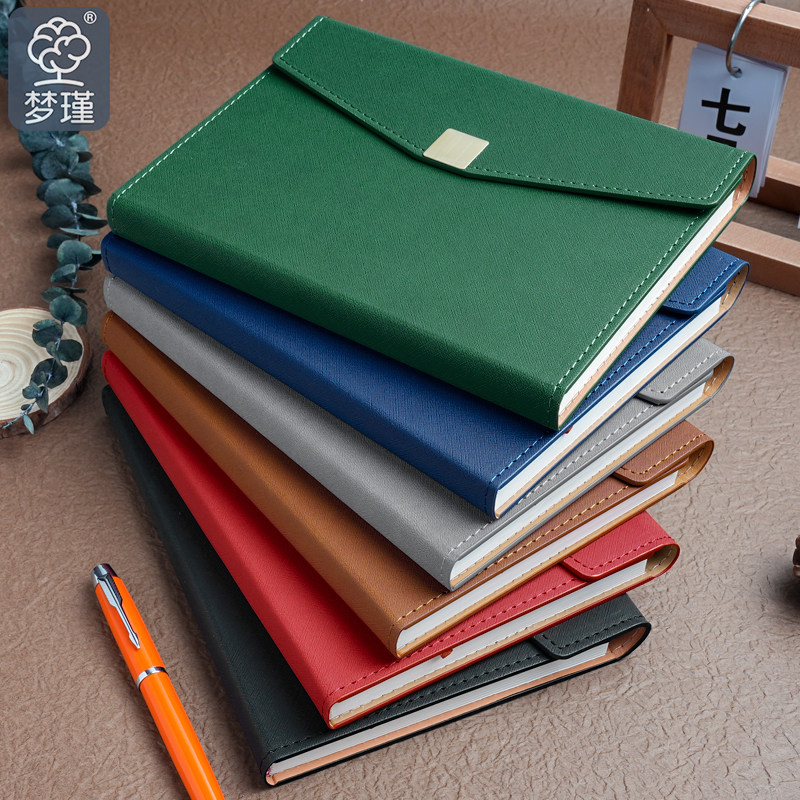 A5笔记本本子精致高颜值高级商务办公会议记录本硬皮面三折叠磁扣