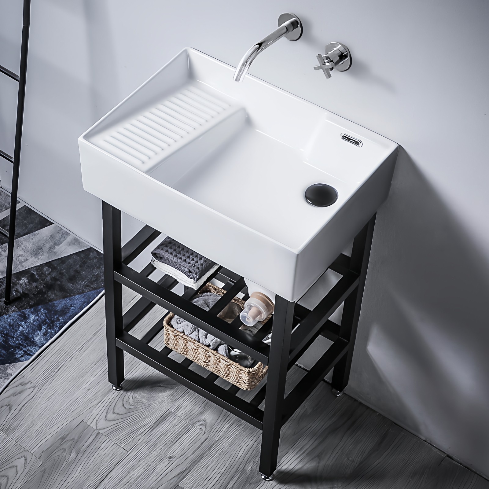 免打孔无孔落地式洗衣盆无龙头孔家用洗衣槽带搓衣板盆小户型阳台,家装主材,盆、台一体成型式台盆,淘宝优惠券,粉丝福利购,淘宝优惠卷