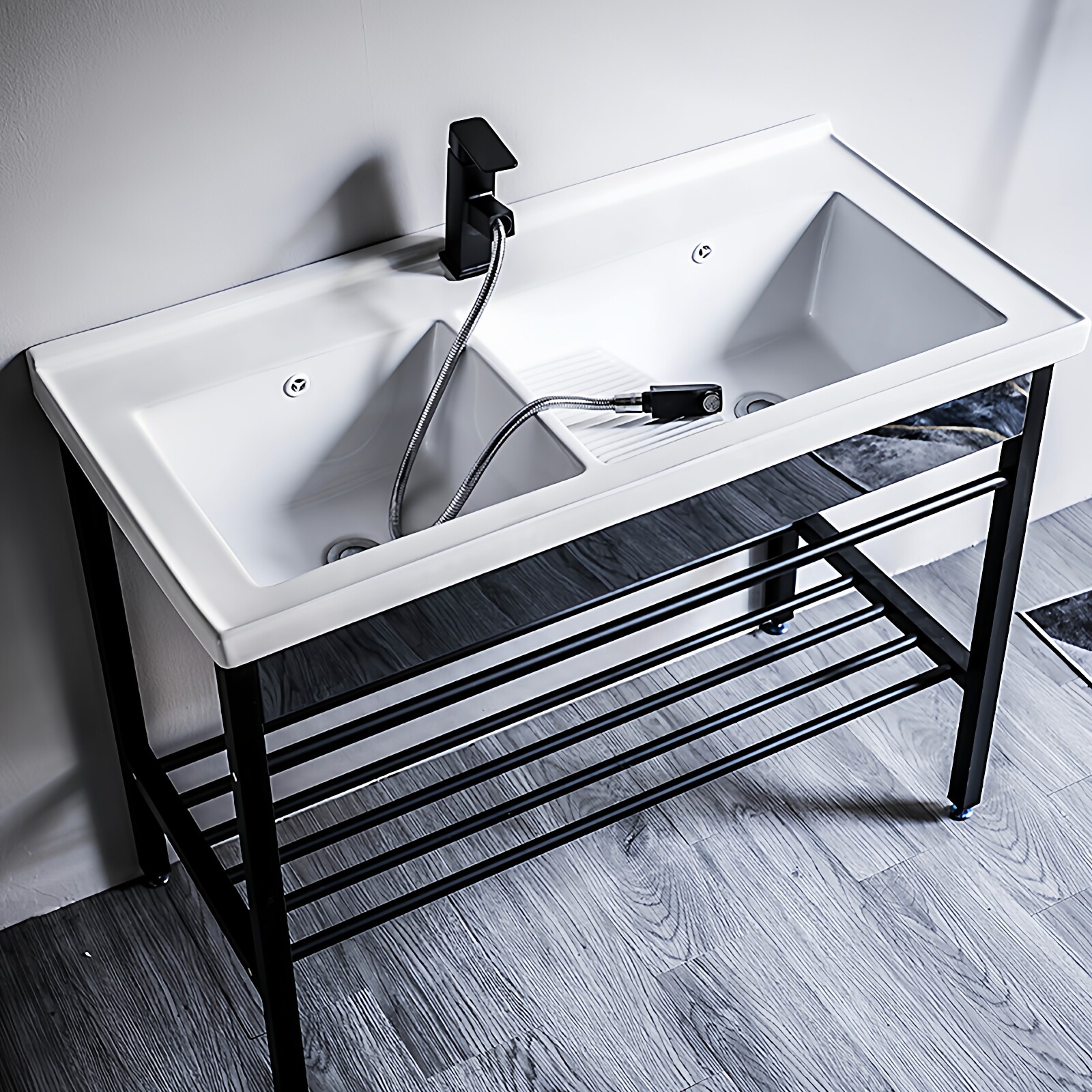 一米双槽盆陶瓷洗衣盆带搓板家用阳台洗衣池洗衣台酒店宾馆大尺寸