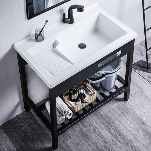 加高洗衣池带搓板陶瓷台盆阳台