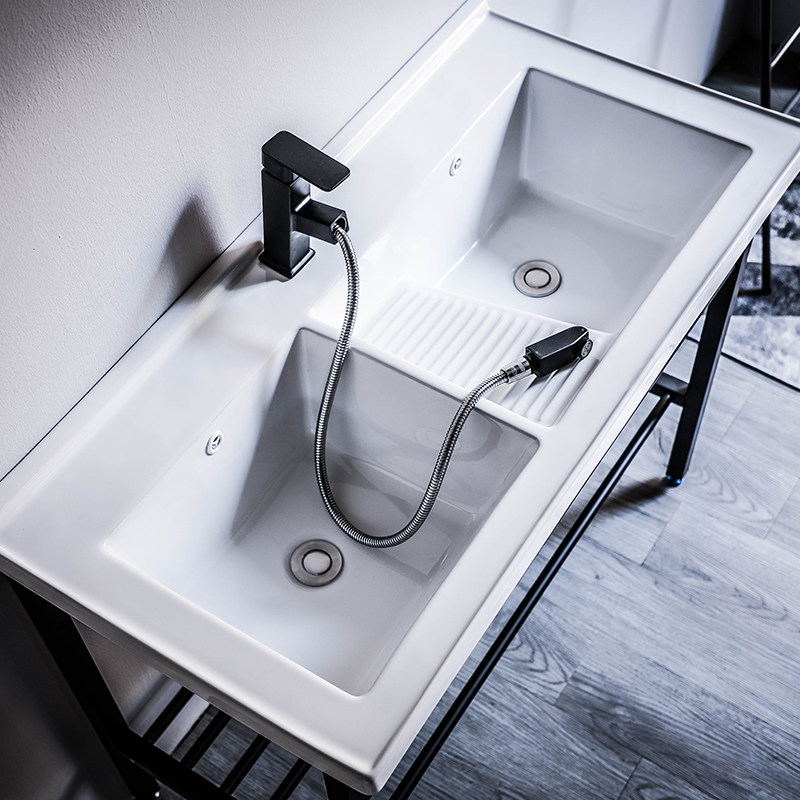 洗衣盆带搓衣板双盆 陶瓷家用大号1米长双槽盆阳台室外落地式台盆