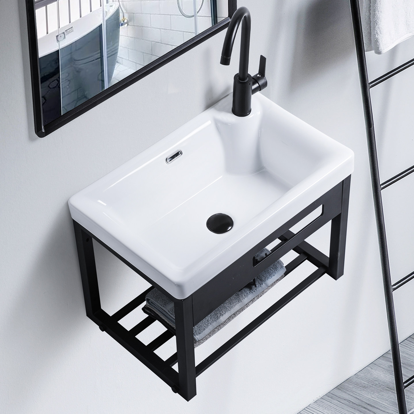 左龙头孔陶瓷洗手盆挂墙加深家用卫生间洗脸盆右侧龙头阳台洗衣盆