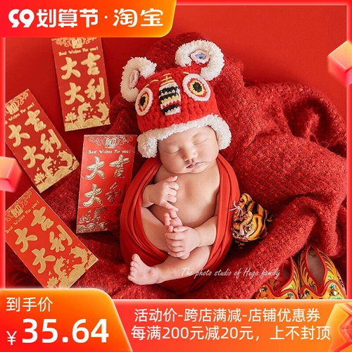 Трикотажный реквизит для фотографии ручной работы, шапка, кукла, комплект для новорожденных, тигр, 3 предмета