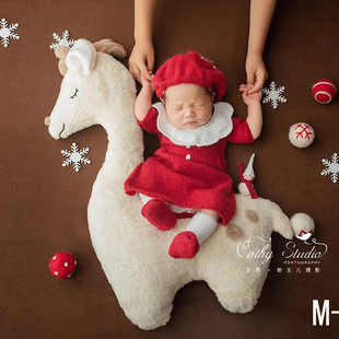 百天满月拍照衣服百日照百岁照宝宝婴儿圣诞节新年红色主题服饰