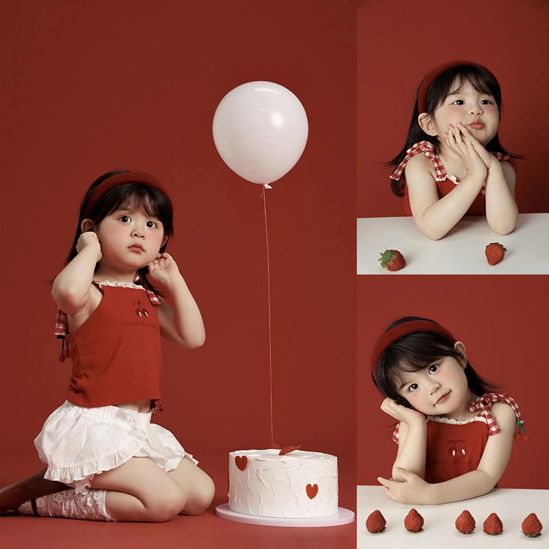 兒童攝影服裝紅色草莓主題
