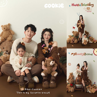 复古田园文艺风亲子装简约时尚一家三口拍照秋冬毛衣针织咖色套装