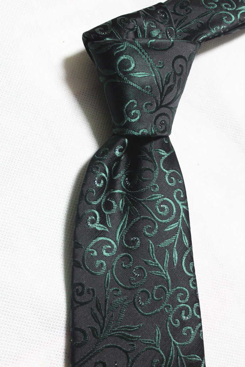 出口款外贸南韩丝涤丝男士商务正装正式领带绿色花纹8cm