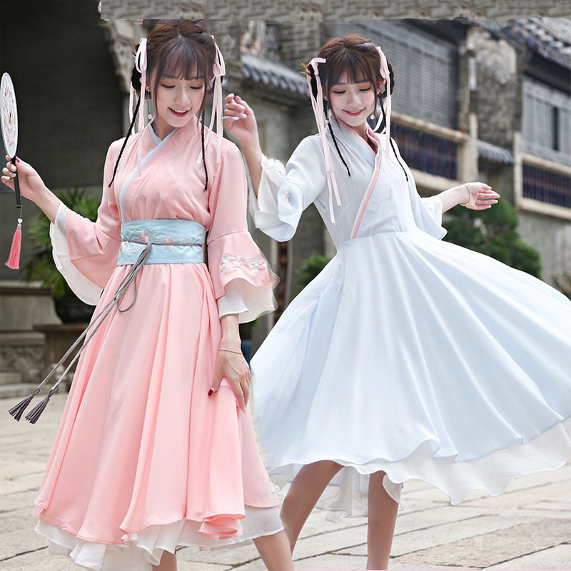 汉元素夏古装汉服女仙女服装七夕演出服一件式日常襦裙古风连衣裙