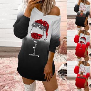 Colorful Sequin Mini Santa Stylish Print Dress Long Claus