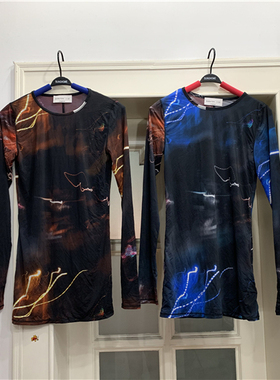 aritzia  babaton  修身圆领长袖蓝棕黑印花69328