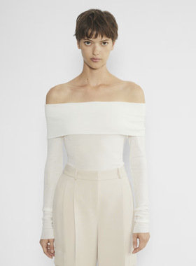 自留多件aritzia babaton 莱赛尔羊毛一字领露肩长袖T恤113609