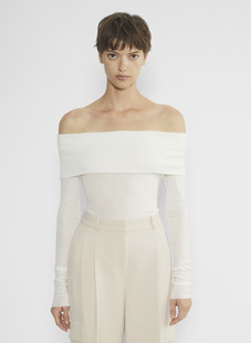 自留多件aritzia babaton 莱赛尔羊毛一字领露肩长袖T恤113609