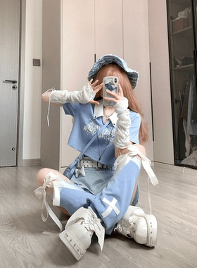 y2k千禧辣妹牛仔裙半身裙女夏季拼接设计短裙个性高腰显瘦百褶裙
