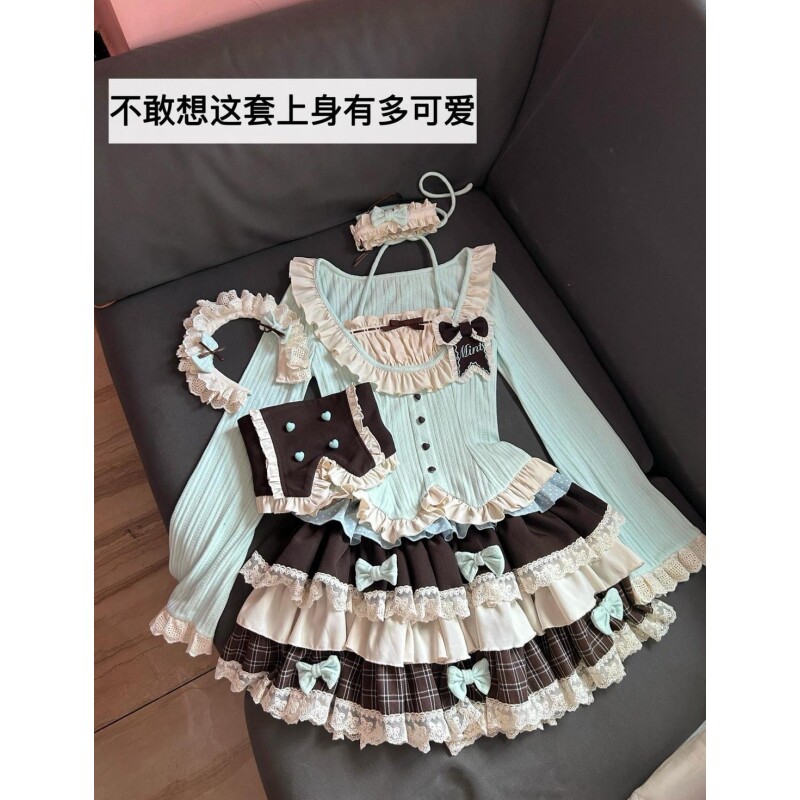 秋冬可爱软妹风套装学院风针织拼接荷叶边修身上衣撞色蓬蓬蛋糕裙,女装/女士精品,时尚套装,淘宝优惠券,粉丝福利购,淘宝优惠卷