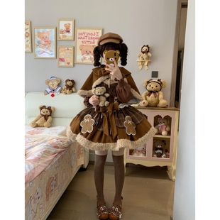 甜美可爱圣诞节穿搭Lolit裙复古斗篷披肩蝴蝶结蓬蓬裙软妹两件套