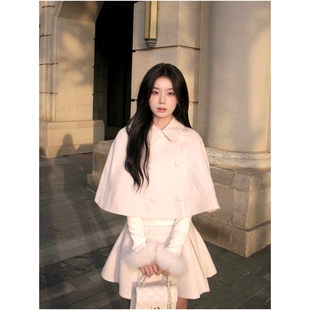 千金风毛呢斗篷百褶裙新年穿搭少女感富家千金小姐显瘦毛呢三件套