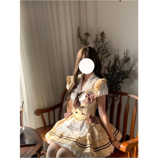 可爱少女感奶黄Lolita裙日常穿搭洛丽塔衬衣蝴蝶结马甲蓬蓬裙套装