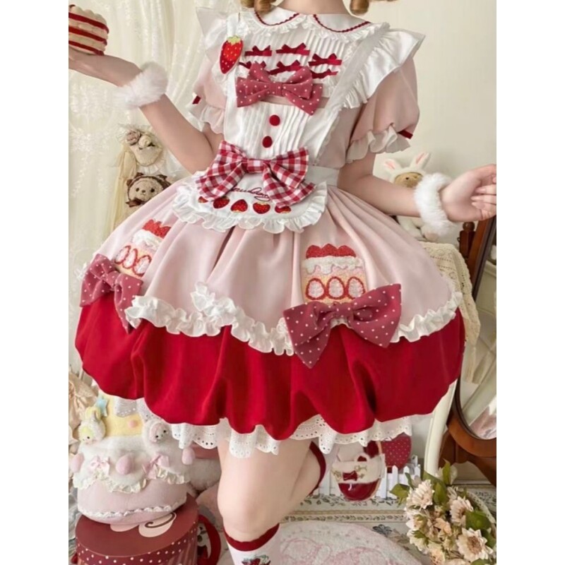 甜美可爱Lolita裙红色套装图片