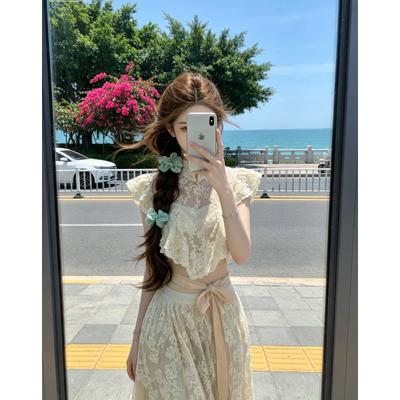 法式千金感蕾丝上衣长裙套装