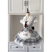 夏季 可爱学院风doll感Lolita裙条纹衬衣收腰显瘦马甲蓬蓬裙三件套