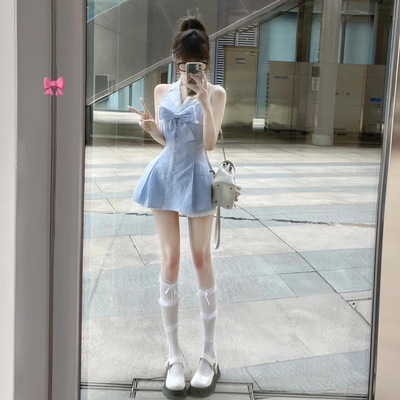 韩系无袖格子连衣裙女夏季