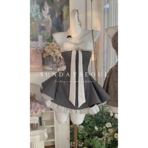 纯欲抹胸收腰蝴蝶结抹胸连衣裙