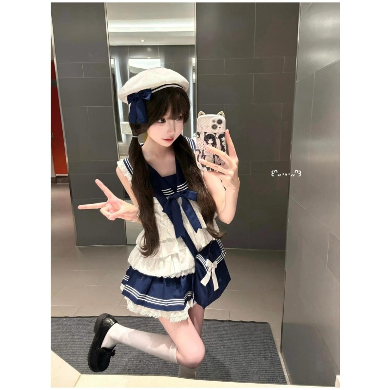 夏季海军学院风Lolita裙可爱水手服jk制服蝴蝶结上衣百褶裙两件套,女装/女士精品,时尚套装,淘宝优惠券,粉丝福利购,淘宝优惠卷