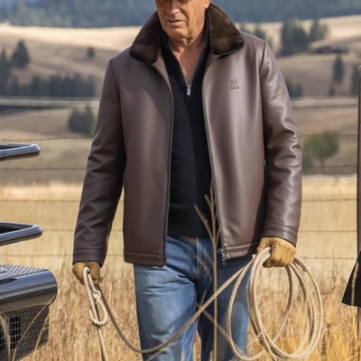 海宁皮衣新款绵羊皮真皮皮衣男士外套水貂毛领夹克爸爸装加厚高端