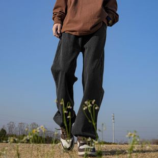 子潮宽松阔腿直筒长裤 NASA复古水洗牛仔裤 高街裤 加绒美式 男秋冬季