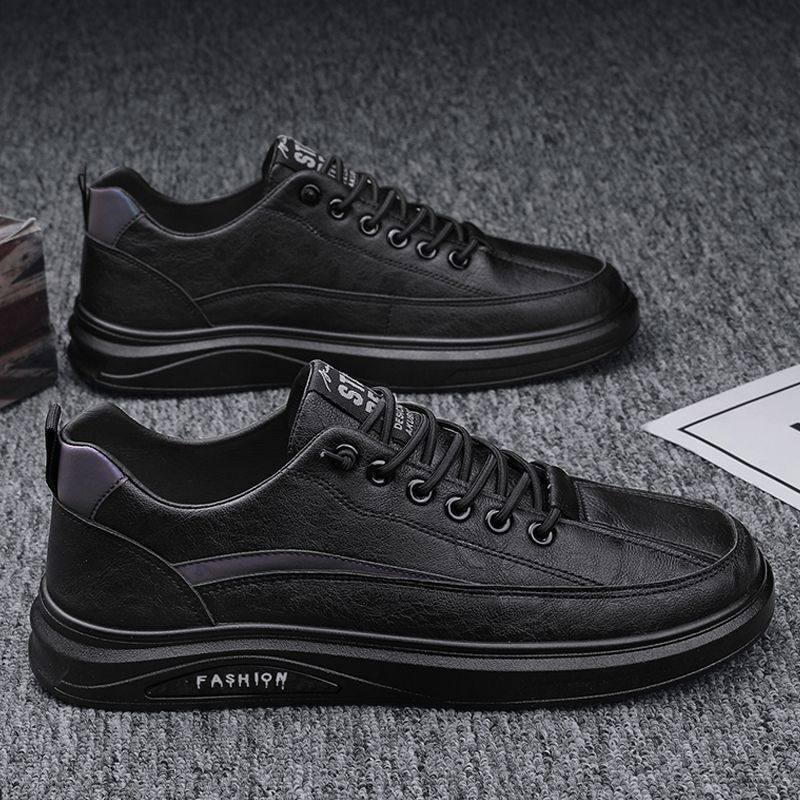 秋季男鞋新款透气防水防滑鞋子男款潮流百搭黑色皮鞋休闲运动板鞋
