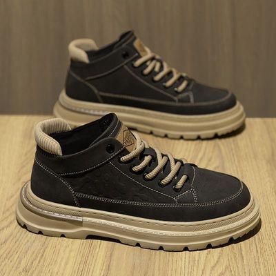 马丁靴男鞋春季英伦风复古休闲皮鞋男士真皮防水防滑中帮工装短靴