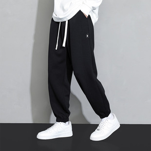 男侧边扣子休闲裤 男春秋长裤 宽松直筒卫裤 加绒裤 现货 束脚冬季