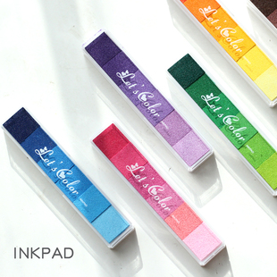 糖果色可爱长条渐变手指画印泥彩色DIY橡皮章手工印泥小清新6色