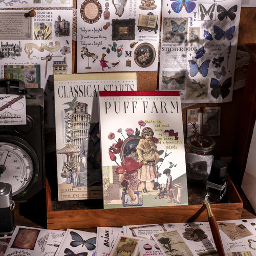 50张复古蓝月手账贴纸本