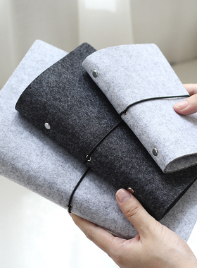 日式简约毛毡活页夹笔记本标准6孔外壳绑带手帐日记A5A67记事本子