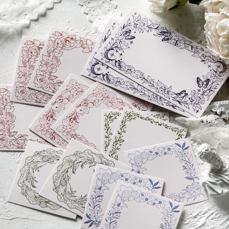 花草花藤纪凸版便签本复古边框简约立体浮雕手帐留言卡标签卡装饰