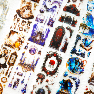 异国 情缘PET胶带复古蝴蝶咖啡玫瑰素材拼贴防水手账复古贴纸