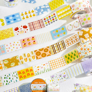软糖甜诗云闪砂胶带复古模切手帐拼贴基础素材贴纸植物面包汽水