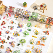 花已盛开模切PET胶带植物花卉轻复古防水贴纸手账手机装 饰拼贴diy