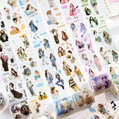 开心实况PET胶带复古文艺插画少女人物日常手账DIY打底贴画素材