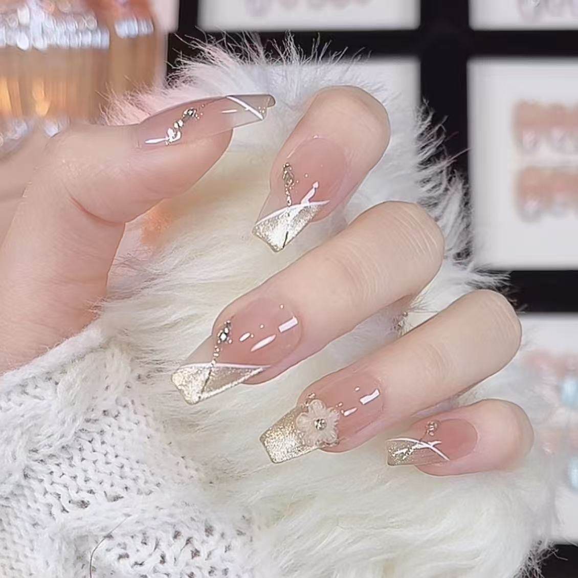 【浪漫芭蕾】纯手工穿戴甲新品高奢猫眼气质显白渐变高级感简约,彩妆/香水/美妆工具,穿戴甲/甲片,淘宝优惠券,粉丝福利购,淘宝优惠卷