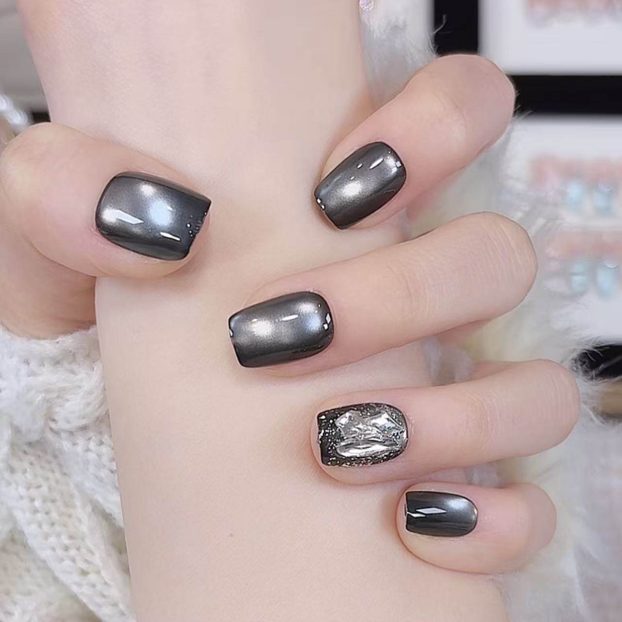 【黑矿石】纯手工穿戴甲裸色显白高级感成品短款美甲显白酷炫风,彩妆/香水/美妆工具,穿戴甲/甲片,淘宝优惠券,粉丝福利购,淘宝优惠卷