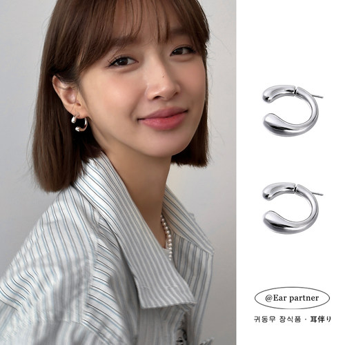 C型气质银色耳环小众冷淡风耳饰