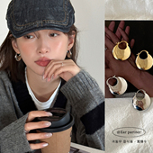金属飞盘耳环法式 耳扣耳圈银针耳钉耳饰女 复古小众高级感2025新款