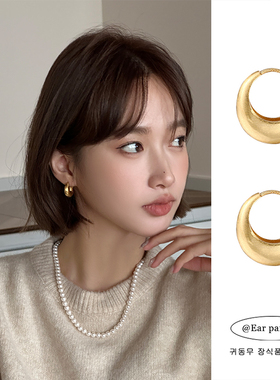 耳环女高级感拉丝耳圈2025新款爆款金色圈圈耳饰耳扣纯银银针耳钉