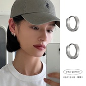 拉丝素圈耳环2025年新款 高级感耳钉女纯银针耳圈小众耳扣耳饰 爆款