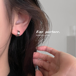 S925纯银针耳环线圈重叠耳圈冷淡风耳钉女小众设计高级感耳扣耳饰