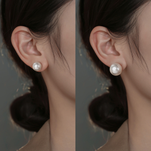 999纯银珍珠耳钉女养耳洞施家名媛fever同款 小众轻奢高级耳环耳饰