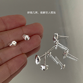 925银针耳钉女养耳洞小众设计感高级耳骨钉耳环不规则冷淡风耳饰
